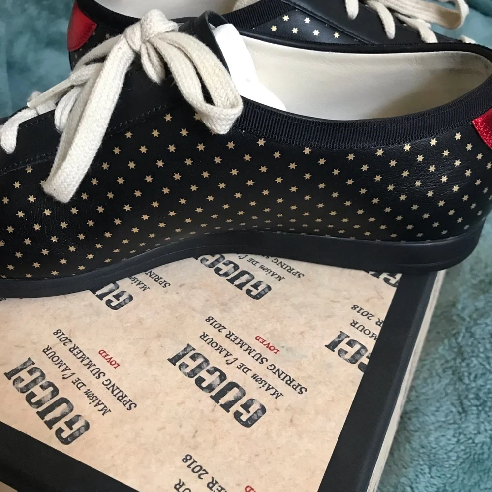 Gucci Guccy Falacer Sneaker Black Gold Stars Shoes